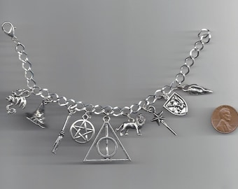 Harry Potter Inspired Charm Bracelet - FREE DOMESTIC SHIPPING - 9 Different Charms