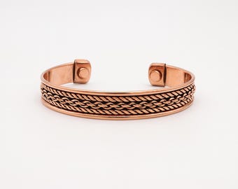 Braided Copper Cuff Bracelet, Adjustable Handmade Copper Jewelry, Gift for Men Women