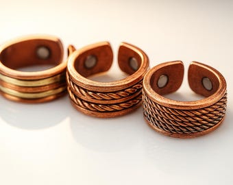 Handmade Pure Copper Magnetic Ring | Men Healing Band | Arthritis Pain Relief Jewelry |   Wellness Gift