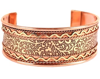 Handmade Engraved Copper Cuff Bracelet Adjustable Wide Bangle Unisex Boho Celtic Jewelry