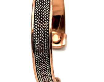 Copper Magnetic Bracelet Handmade Adjustable Cuff Bangle Unisex Textured Boho Jewelry Gift