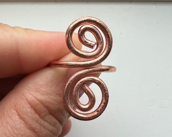 Handmade Adjustable Copper Spiral Ring Boho Wrap Band Unisex Statement Jewelry
