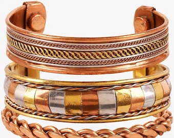 Copper Bracelet Set of 3, Adjustable Copper Cuff, Handmade Jewelry Gift for Men Women