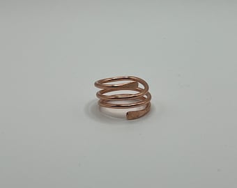 Handmade Pure Copper Coil Ring Adjustable Boho Wrap Band Unisex Rustic Jewelry Gift