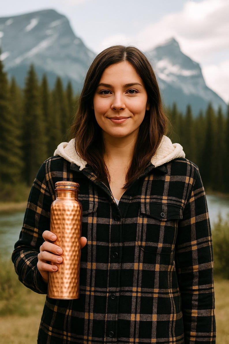 Hammered Pure Copper Water Bottle With Cleaning Brush | Handmade Copper ...