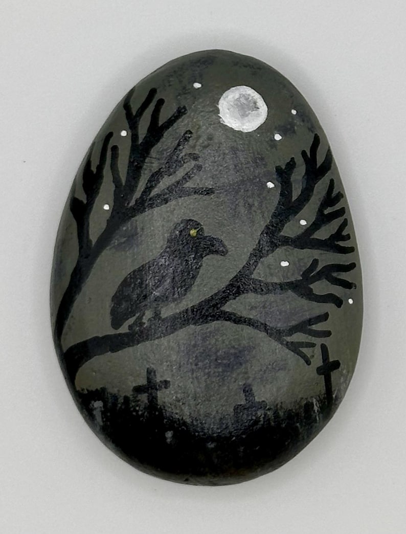 Grey Spooky Rocks Hand Painted Raven Rock: Spooky Halloween Decor - Etsy