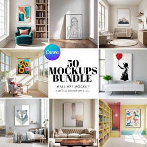 50 Versatile Frame Mockup Bundle for Digital Art Customizable Template |Canva Template Mockup Instant Access | Easy Drag and Drop on Canva