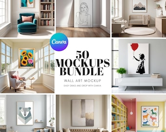 Wall Art Frame Mockup Bundle: 50 Canva Templates