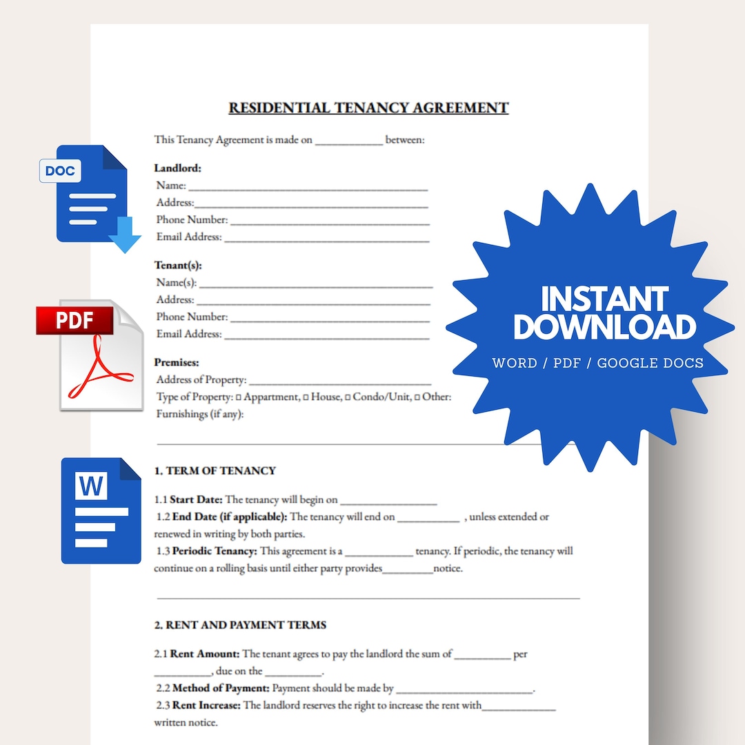 Rental Agreement Printable | Tenancy Agreement Template | Simple ...
