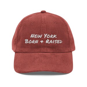 New York Born & Raised Embroidered Corduroy Hat: Vintage Style Cap