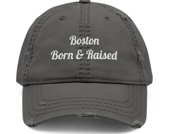 Boston haftowany kapelusz typu dad hat: zniszczona bawełniana czapka baseballowa
