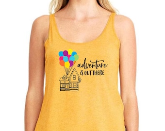 Adventure Is Out There Tank Top, Family Vacation Top, Adventure Awaits Rainbow Balloons Top, Cute Up House Pixar Tank Top, Young Carl Up Top