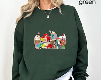 Little Mermaid Coffee Sweatshirt, Disney Princess Ariel Drinks Sweatshirt, Disneyland Vacation Sweatshirt
