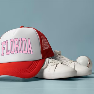 Florida Foam Mesh-Back Trucker Cap, Florida Beach Hat, Florida Vacation Cap, Aesthetic Florida Graphic Cap, Vintage Florida Hat
