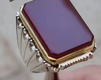 Natural Yemeni Aqeeq Ring For Men Natural Red Agate Carnelian Gemstone Ring Aqeeq Mens Agate Sterling Silver 925