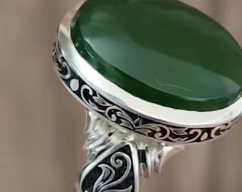 Men's Yemeni Aqeeq Ring For Men Natural Aqeeq Green Ring Agate Aqeeq Carnelian In Silver 925 Mens Ring