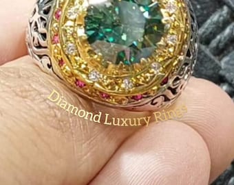Orignal Green Moissanite Ring Moissanite Ring Gemstone Ring Sterling Silver In 925 Ring
