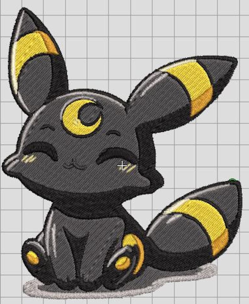Puede incluir: Parche bordado con una criatura de dibujos animados con pelaje negro y detalles amarillos. El dise&ntilde;o incluye orejas grandes, una luna creciente y una cara sonriente. Adecuado para ropa o accesorios.