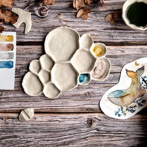 Große Keramik-Aquarellpalette für Künstler, Handgefertigte Keramik-Palette für Kreative, Handwerklich Gefertigte Aquarellpalette