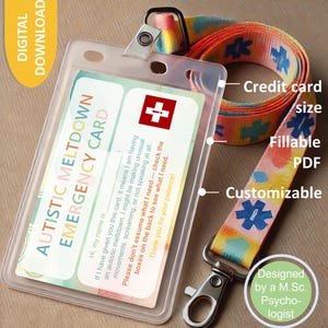 Instant Download Digital Child Autism Meltdown Emergency Card | autism alley | communication cards | Neurodivergent | ID Card | Kids