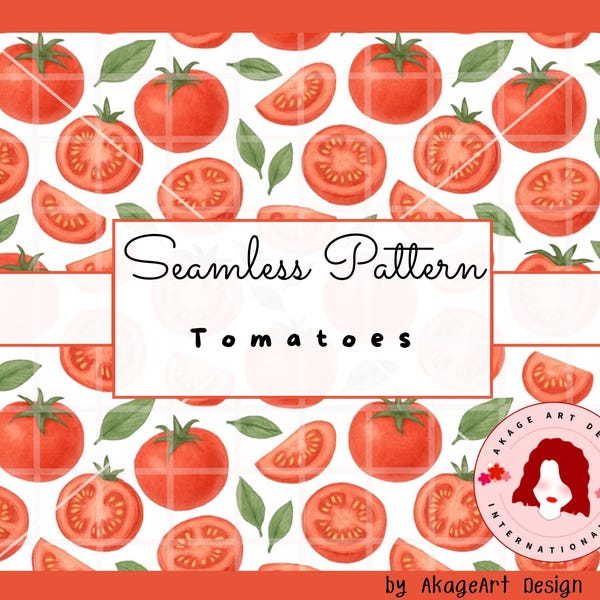 Nahtloses Muster, Tomaten-Design, png, jpg, digitaler Download, Aquarell-Stil