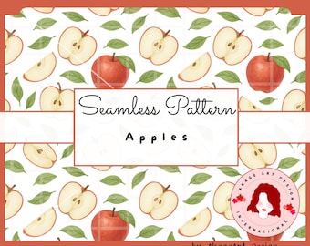 Patrón sin costuras, diseño de manzanas, jpg, png, descarga digital, estilo acuarela