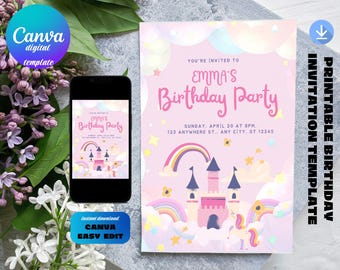 Editable Rainbow Birthday Invitation: Pastel Kids Party (Digital Download)