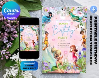 Editable Tinkerbell Birthday Invitation, Fairy TinkBell Birthday Party Invitation, Kids Birthday Invitation, Tinker Birthday Party Invite