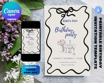 Whimsical 21st Birthday Invitation: Editable Party Template (Digital Download)