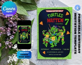 Editable Ninja Turtle Birthday Invitation: Printable Evite (Instant Download)