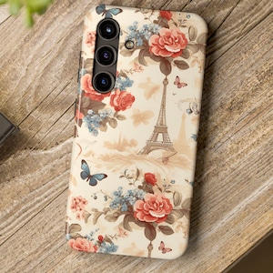 Paris Phone Case for iPhone & Samsung – Girly Parisian Aesthetic, Trendy Travel Gift, Cute Case for Girlfriend- Vintage Pattern