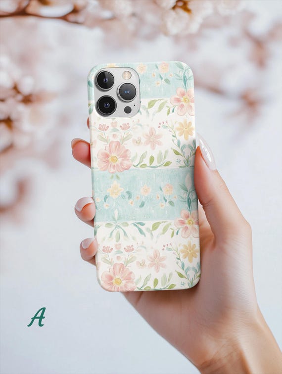 Pink Teal Floral Phone Case: Cottagecore iPhone 16 Samsung Cover