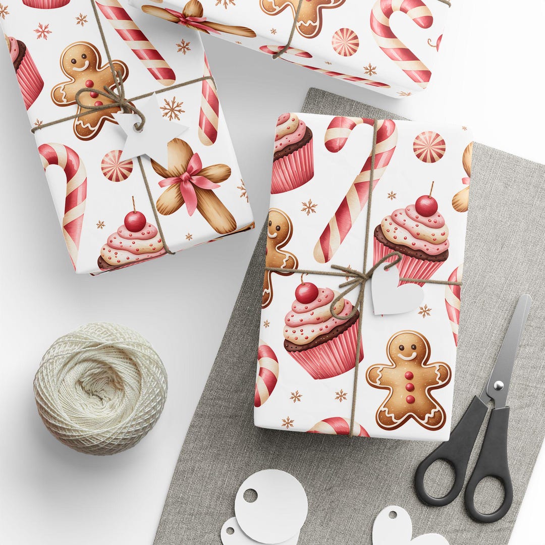 Cupcakes Christmas Wrapping Paper, Wrap Sheets, Festive Present ...