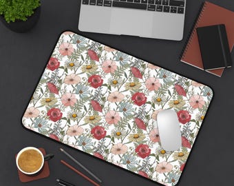 Boho Wildflower Mouse Pad: Neoprene Desk Mat, Pink Floral Office Decor