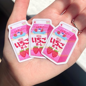 Meiji Strawberry Milk Glittery Sticker |Japanese Kawaii Sticker | 2” | Cute Anime Food Aesthetic Laptop Planner Decal