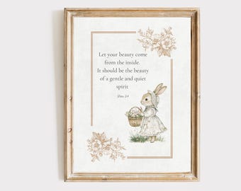 Vintage Chinoiserie Christian Nursery Wall Art for Girls | 1Peter 3:4  Watercolor Scripture Decor Digital Download