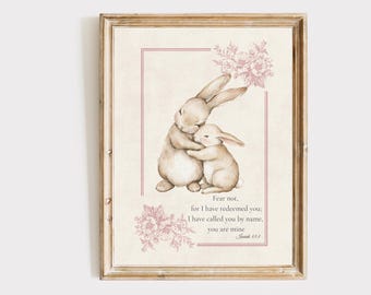 Vintage Chinoiserie Christian Nursery Wall Art for Girls | Isaiah 43:1 Watercolor Scripture Decor Digital Download