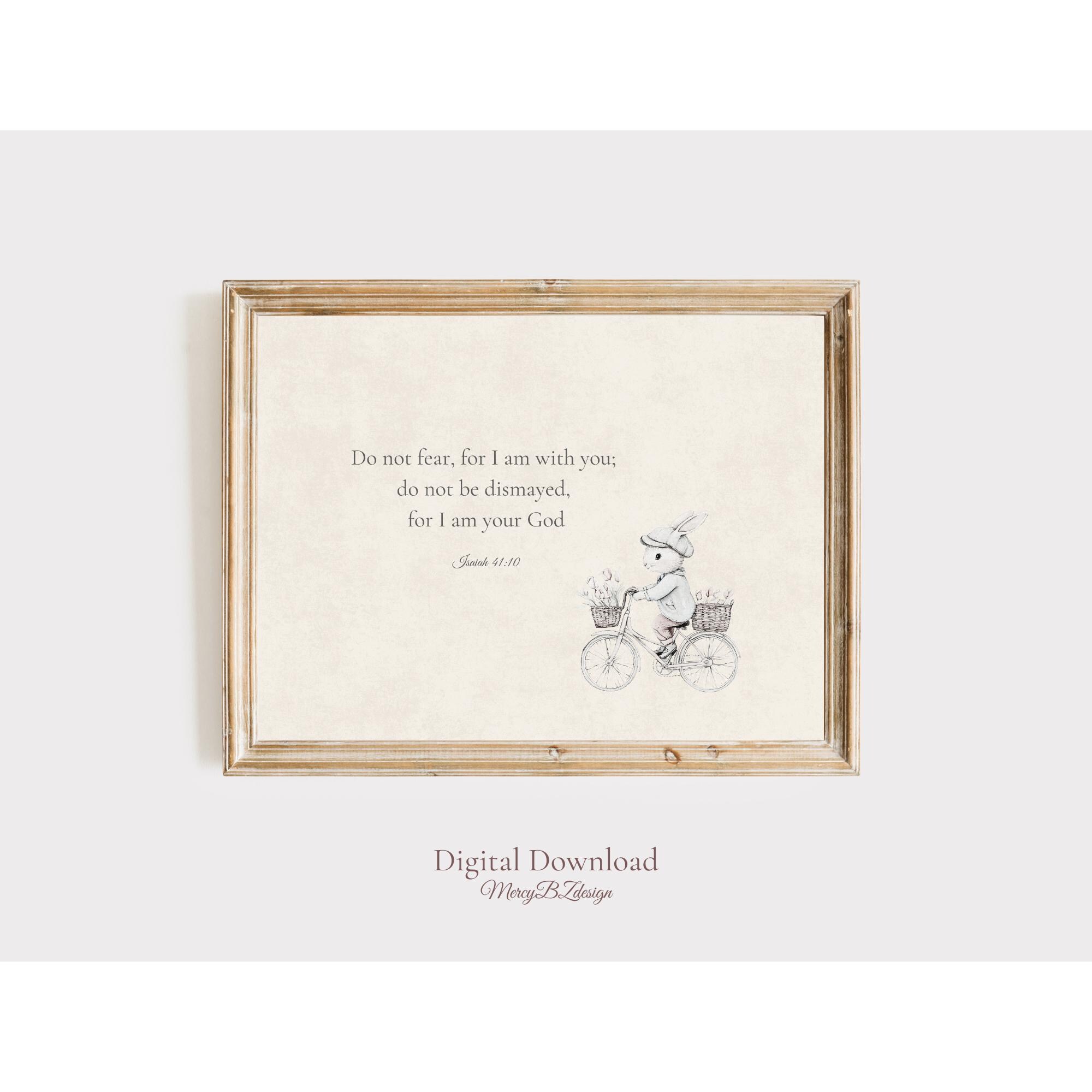 Vintage Chinoiserie Christian Nursery Wall Art for Boys | Isaiah 41:10 Scripture Decor Digital Download