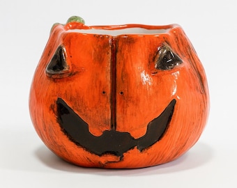 Handmade Ceramic Pumpkin Mug – Jack O'Lantern Halloween Decor
