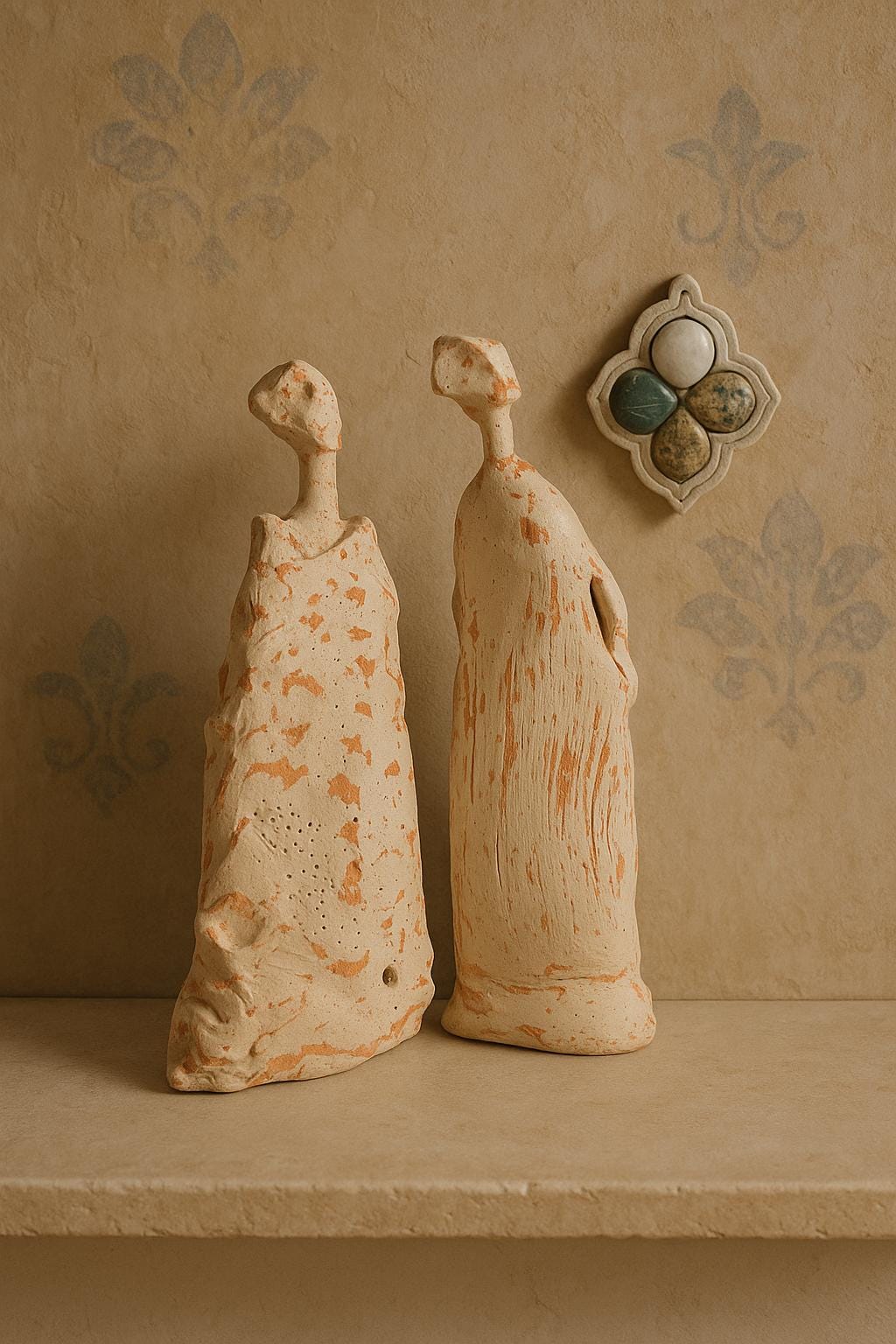 Abstract Ceramic Couple Sculpture – Handmade Clay Figurine – Rustic Romantic Home Decor Gift