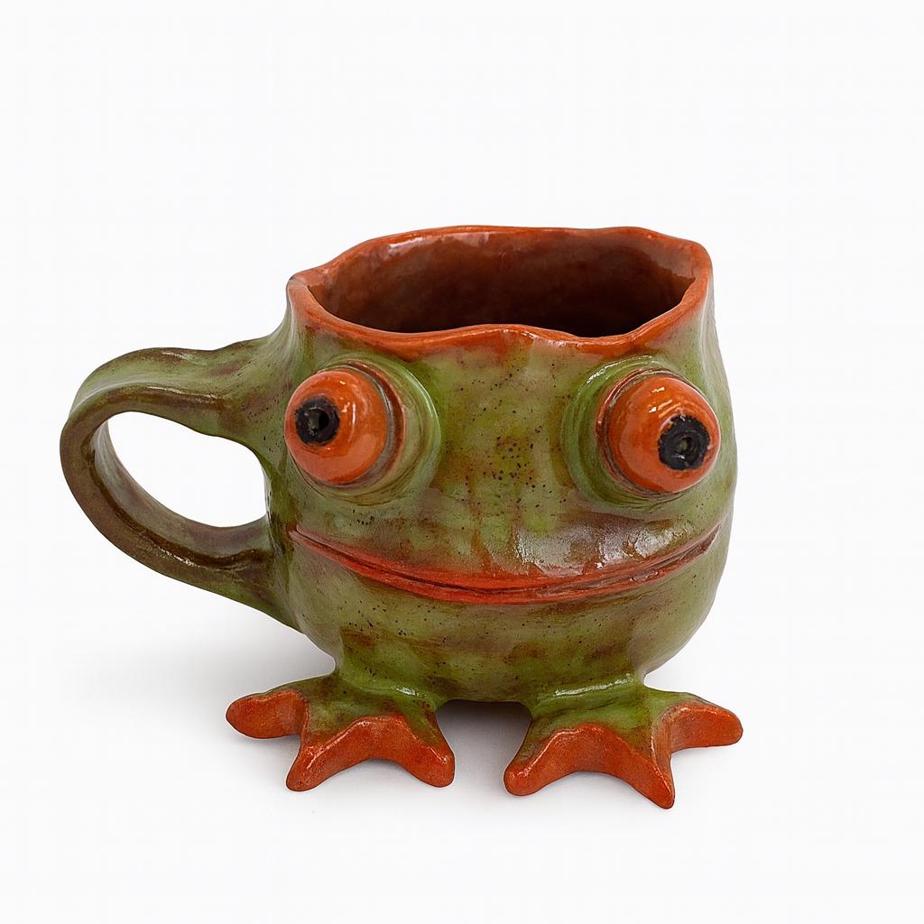 Handmade Frog Mug – Whimsical Ceramic Coffee Cup – Cute Frog Lover Gift – Animal Pottery Tea Mug – Funny Amphibian Cup