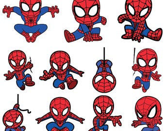 Paquete de imágenes prediseñadas de Spiderman, imágenes prediseñadas de Spiderman, archivos de corte de Spiderman para circuito, silueta de Spiderman, Spiderman PNG, superhéroe SVG