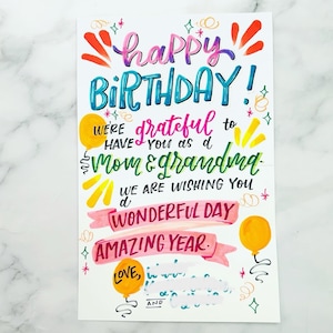 Tarjeta de feliz cumpleaños escrita a mano con tu mensaje personalizado