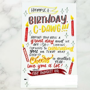 Tarjeta de cumpleaños escrita a mano personalizada en el estilo y color que elijas