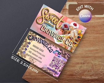 Bakery Business Card Canva Template | Baking Business Cards | Cake Business Card Custom Design | Printable Pastry Chef Business Card