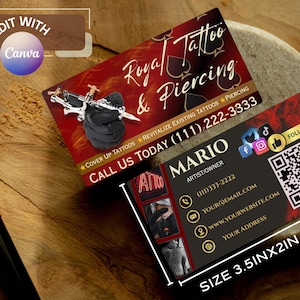 Tattoo Business Card with QR Code | DIY Canva Template | Unique Business Card Design | Professional Business Card for Tattoo Artists