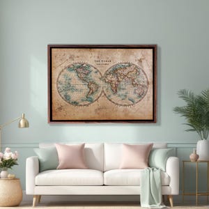Vintage Retro Weltkarte Gemälde, moderne Leinwand Wanddekor Housewarming Geschenke, klassische Leinwandkunst, gerahmte Leinwand Wandkunst
