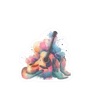 Cowboy Lifestyle Vinyl Decals: Western Boot, Hat, Guitar Stickers