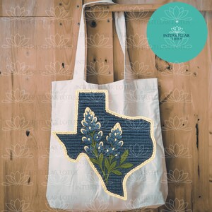 Texas Bluebonnet Faux Crochet PNG, Texas State Outline Embroidery Clip art, Western Floral Texas Design for Stickers, Shirts & Sublimation image 4