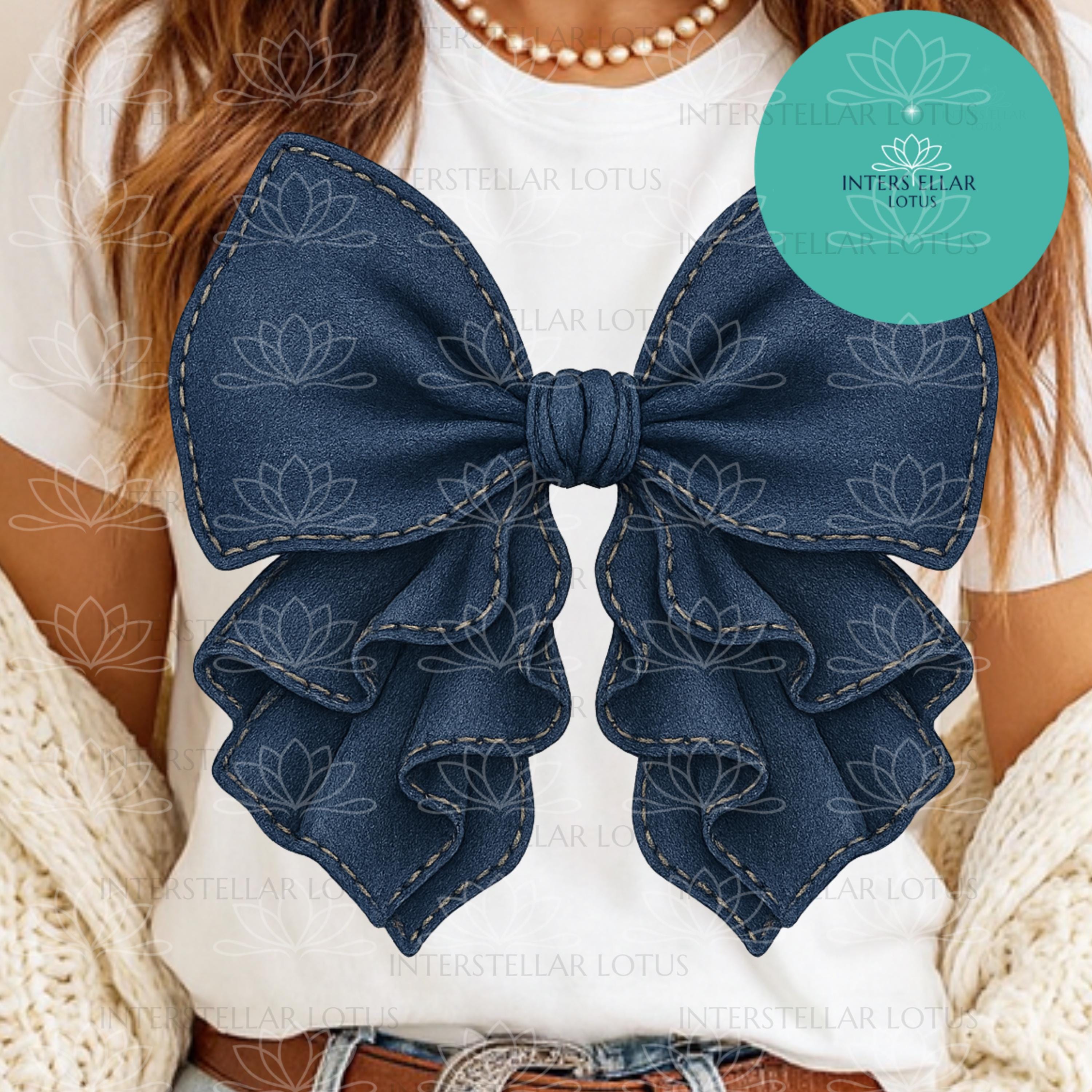 Denim Bow Clipart PNG, Dark Wash Denim Bow, Coquette Western Bow PNG ...